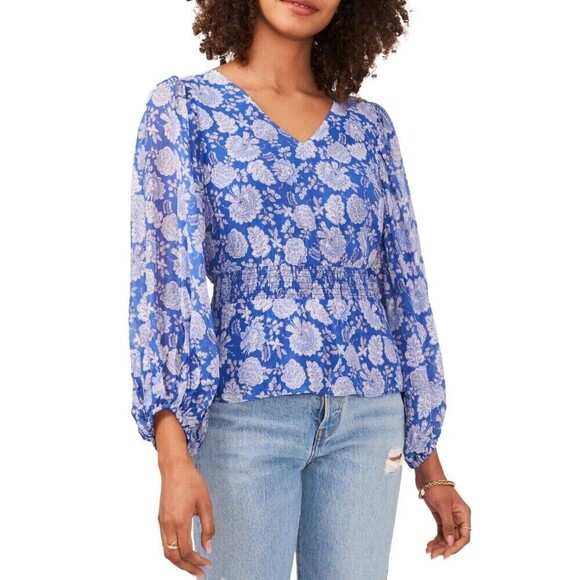 Vince Camuto Tops - Vince Camuto Blue and White Floral Blouse Top Size Small **EUC**